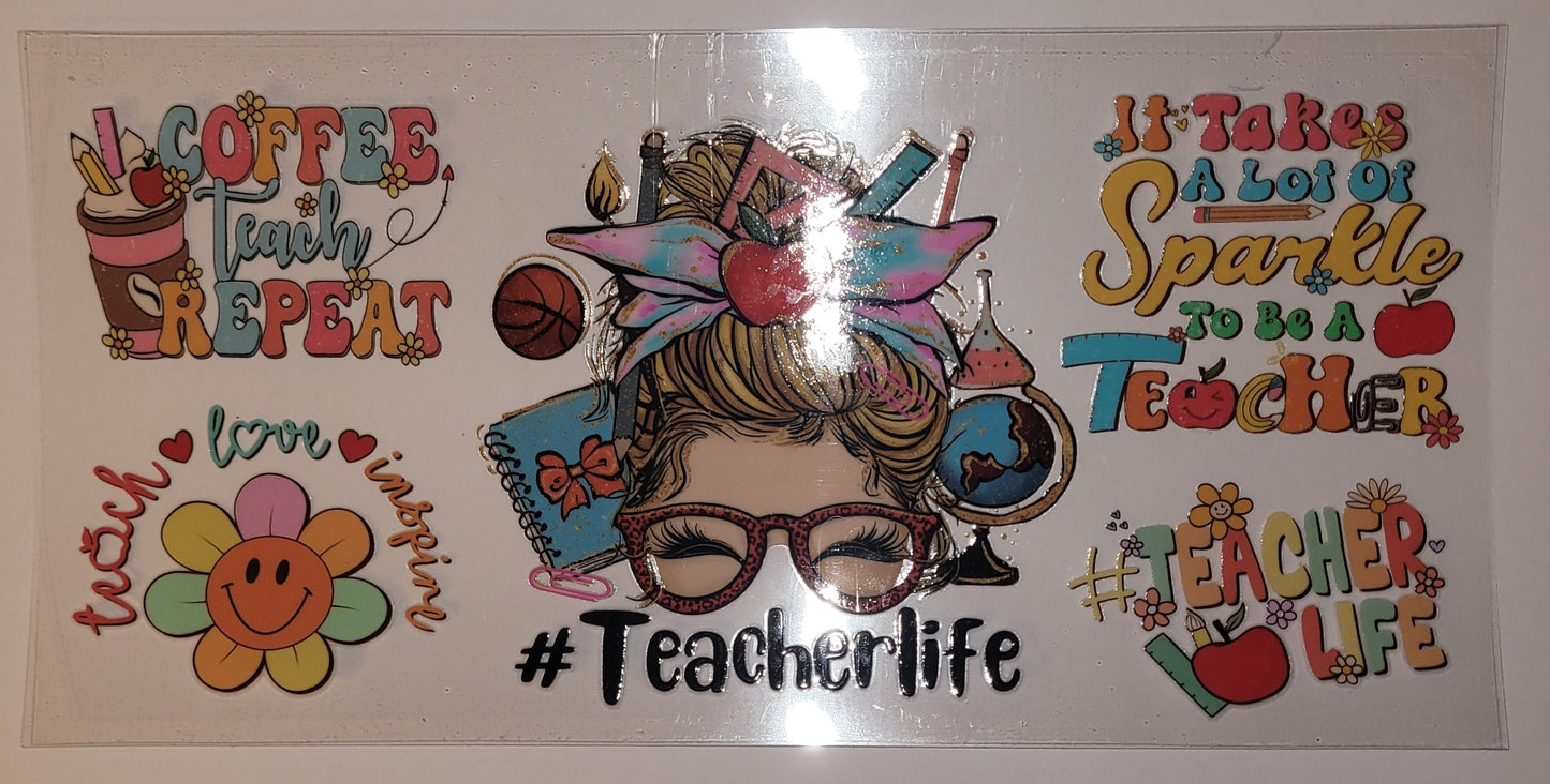 Teacher life w/ glasses cup wrap decal