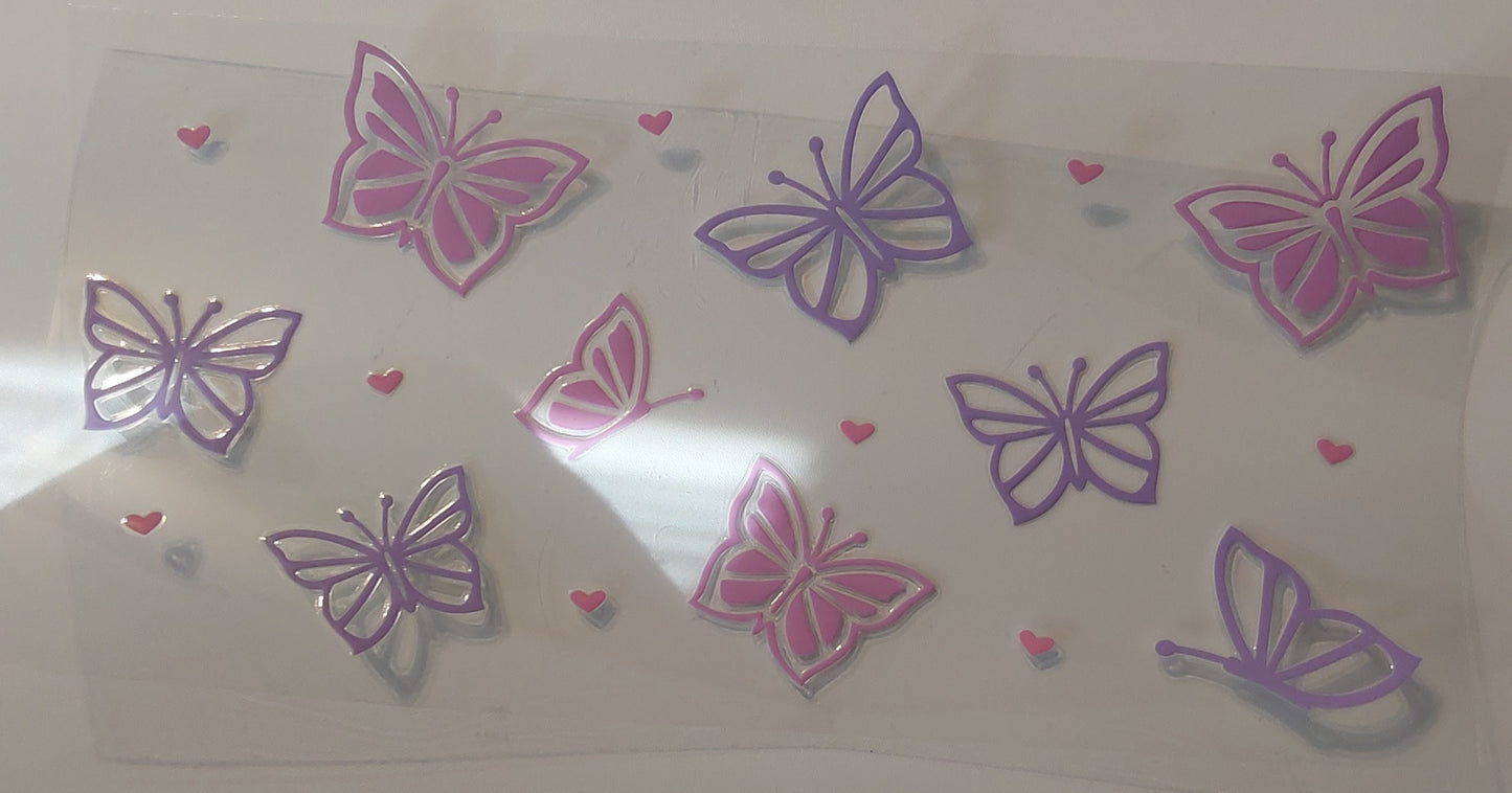 Purple and pink butterflies cup wrap decal
