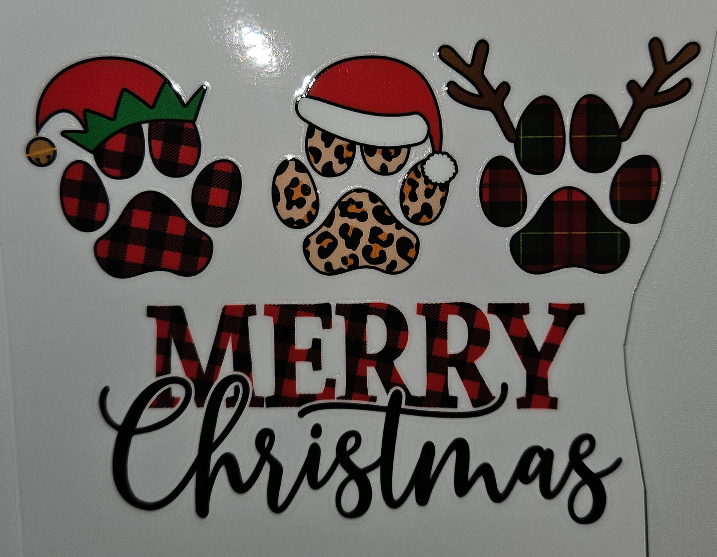 Merry Christmas paw print cup decal