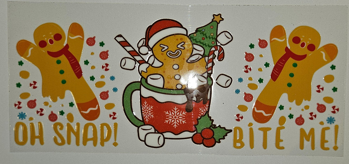 Oh Snap Bite Me gingerbread cup wrap decal