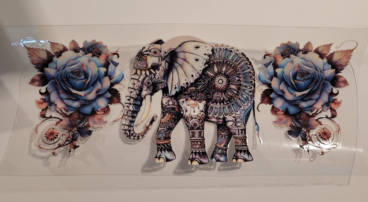 Adult elephant with blue flowers cup wrap decal