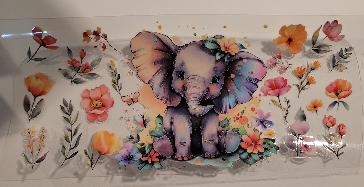 Baby elephant with flowers cup wrap decal