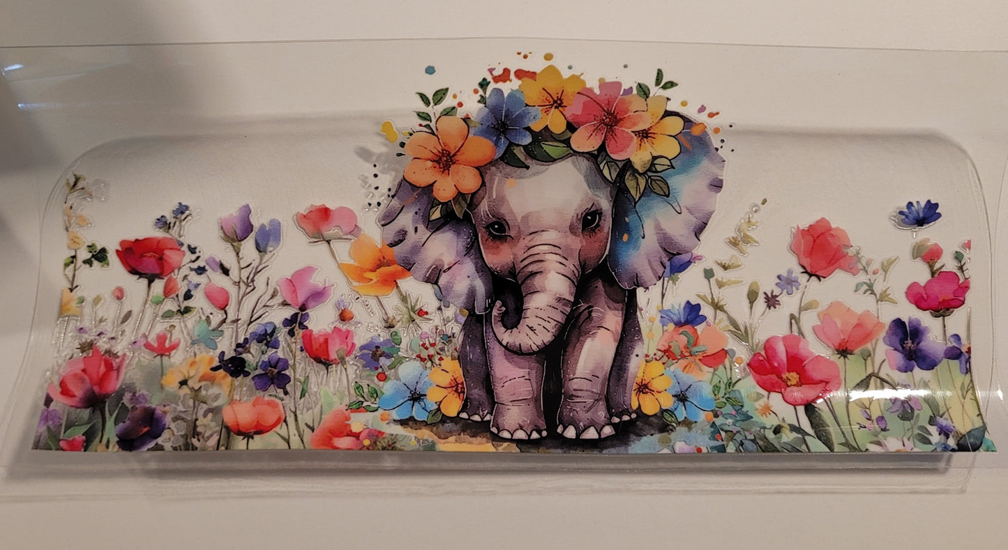 Baby elephant with flowers on head cup wrap decal