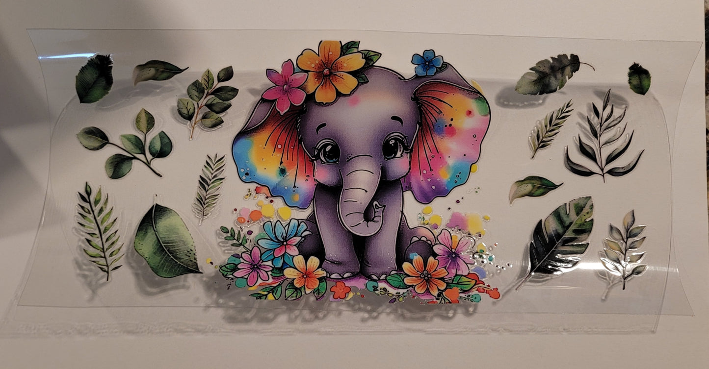 Baby elephant with green leaves cup wrap decal