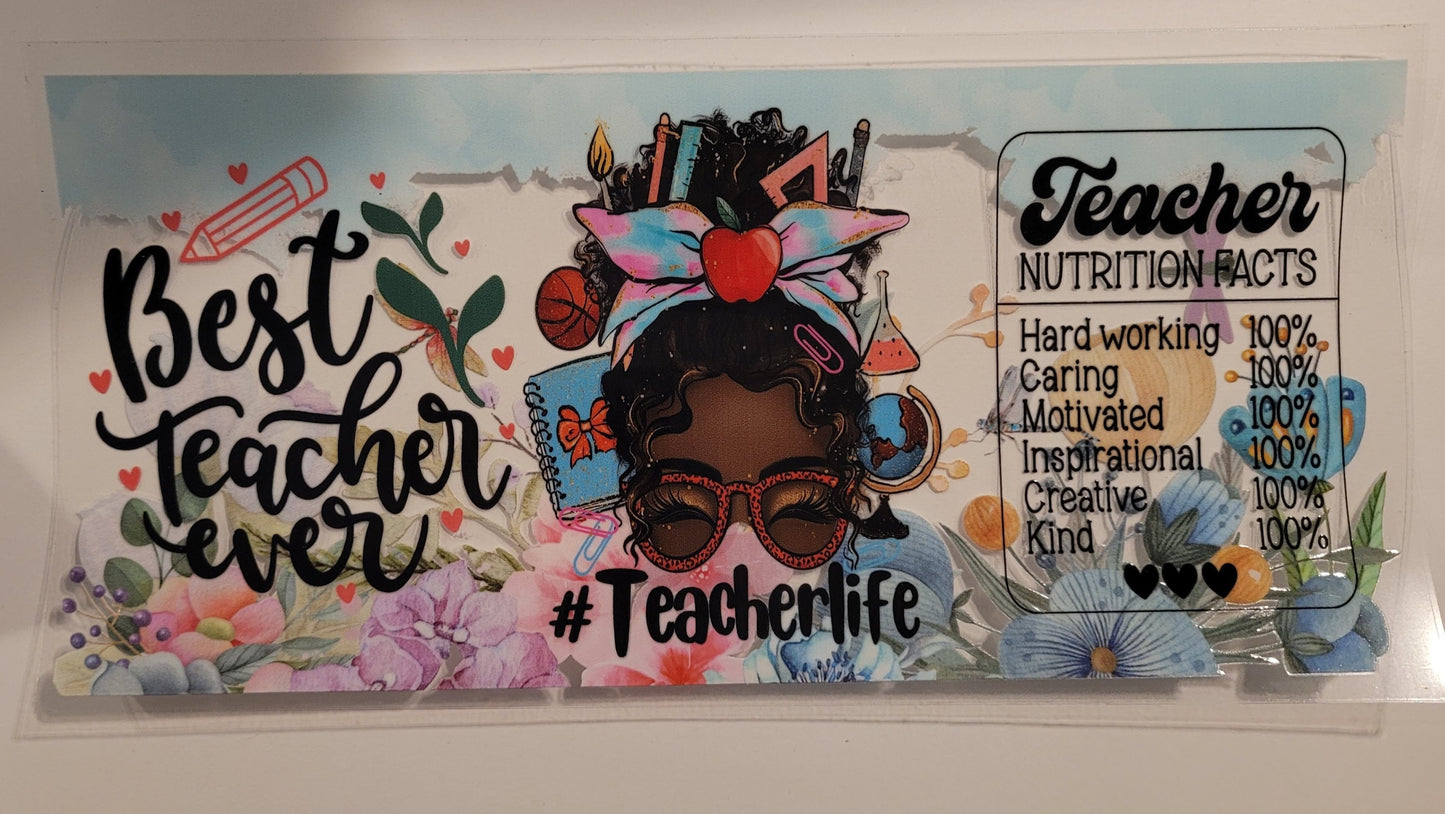 Teacher life nutrition facts cup wrap decal