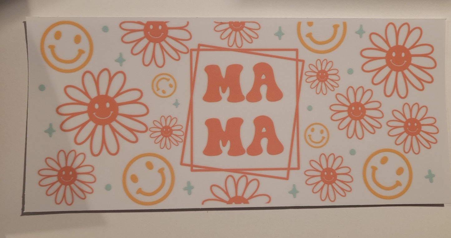 Mama with flowers and smiley faces cup wrap decal