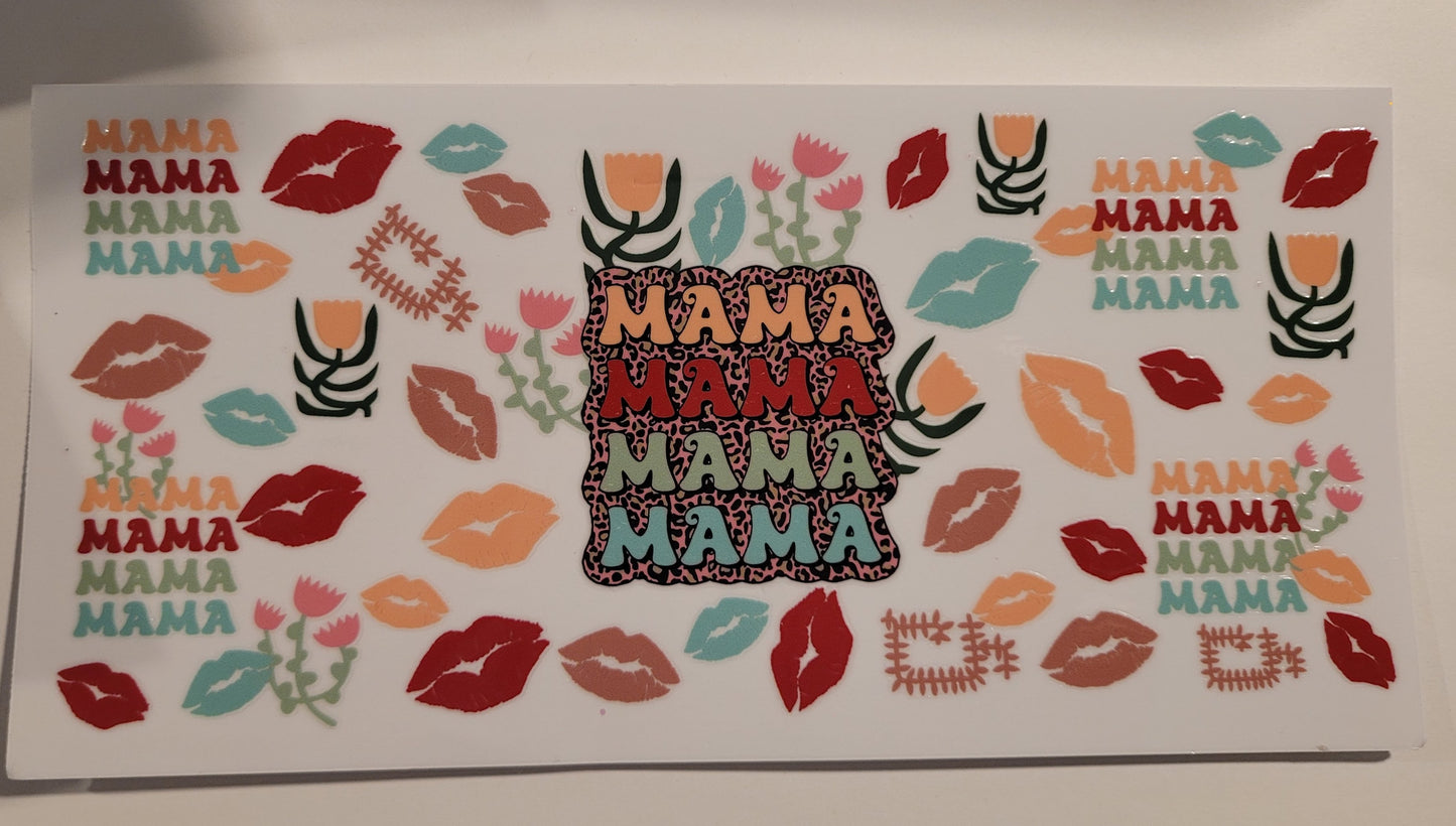 Mama with lips and flowers cup wrap decal