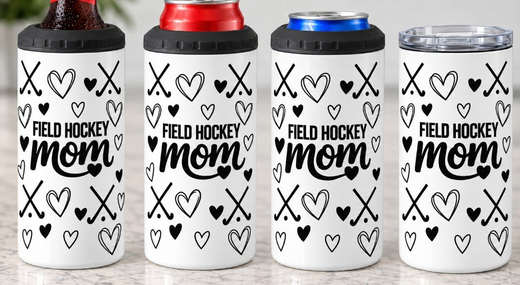 Field Hockey Mom with hearts cup decal