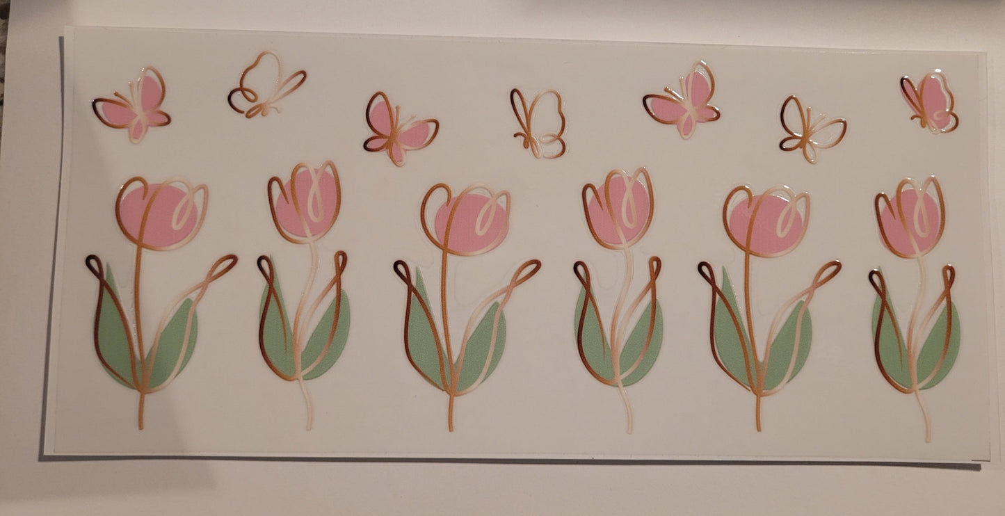Pink tulips cup wrap decal