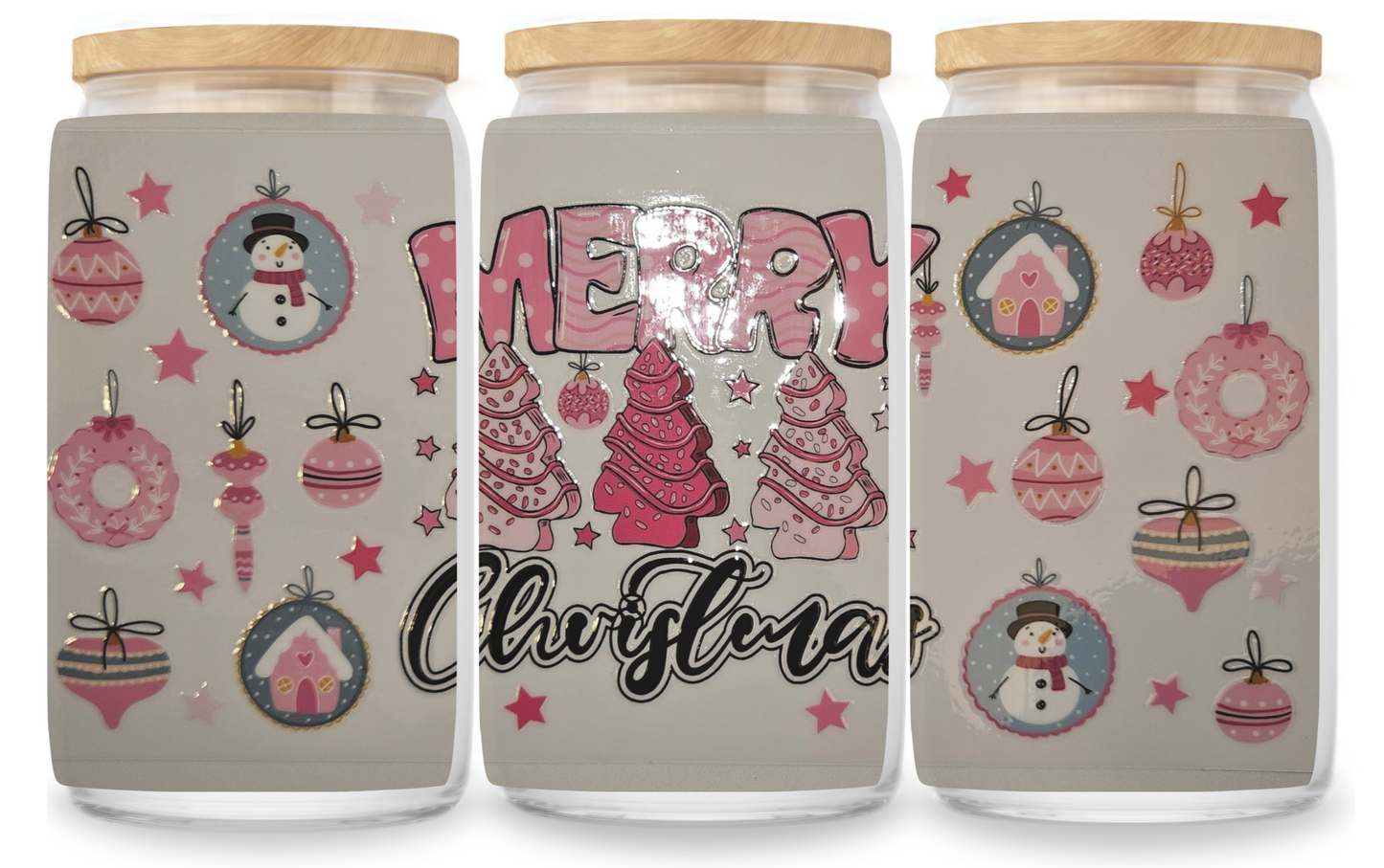 Pink Merry Christmas cup wrap decal