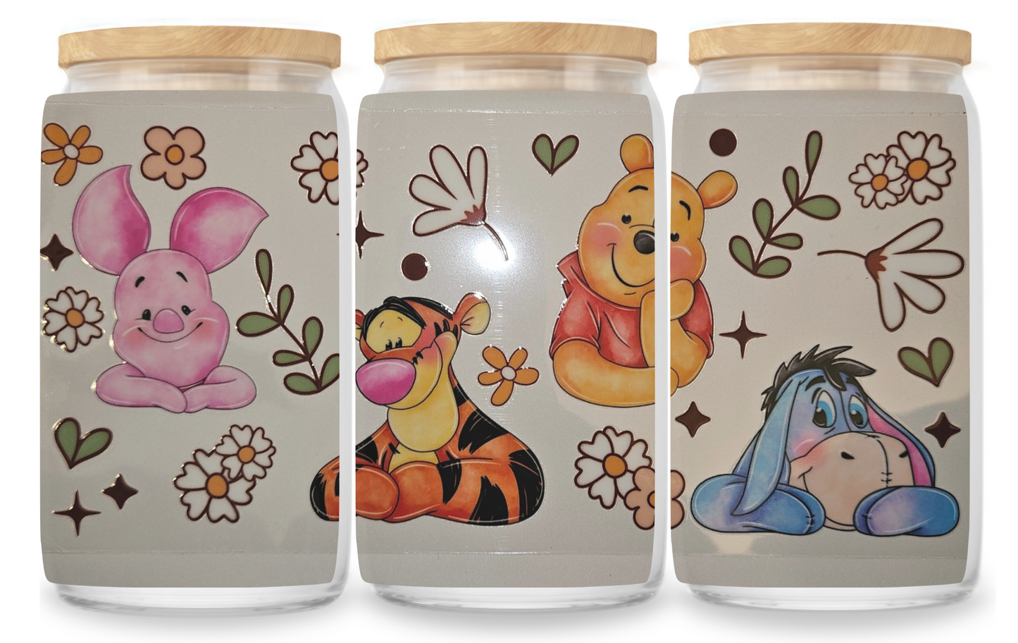 Pooh and the crew with flowers cup wrap decal