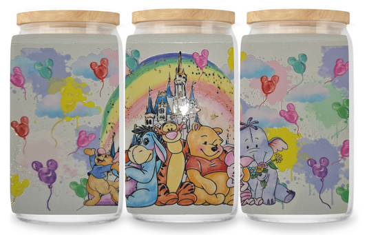 Winnie the pooh with a rainbow cup wrap decal