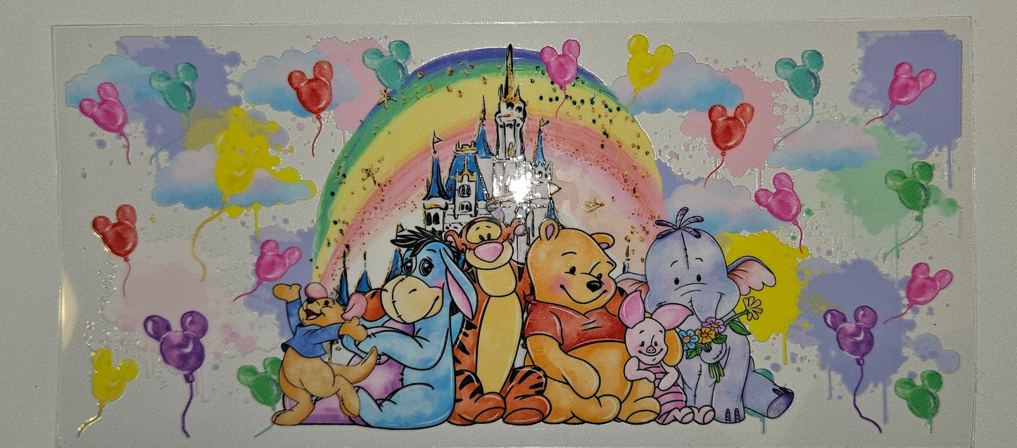 Winnie the pooh with a rainbow cup wrap decal