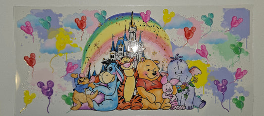 Winnie the pooh with a rainbow cup wrap decal