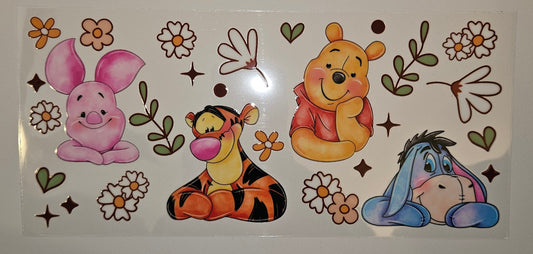 Pooh and the crew with flowers cup wrap decal