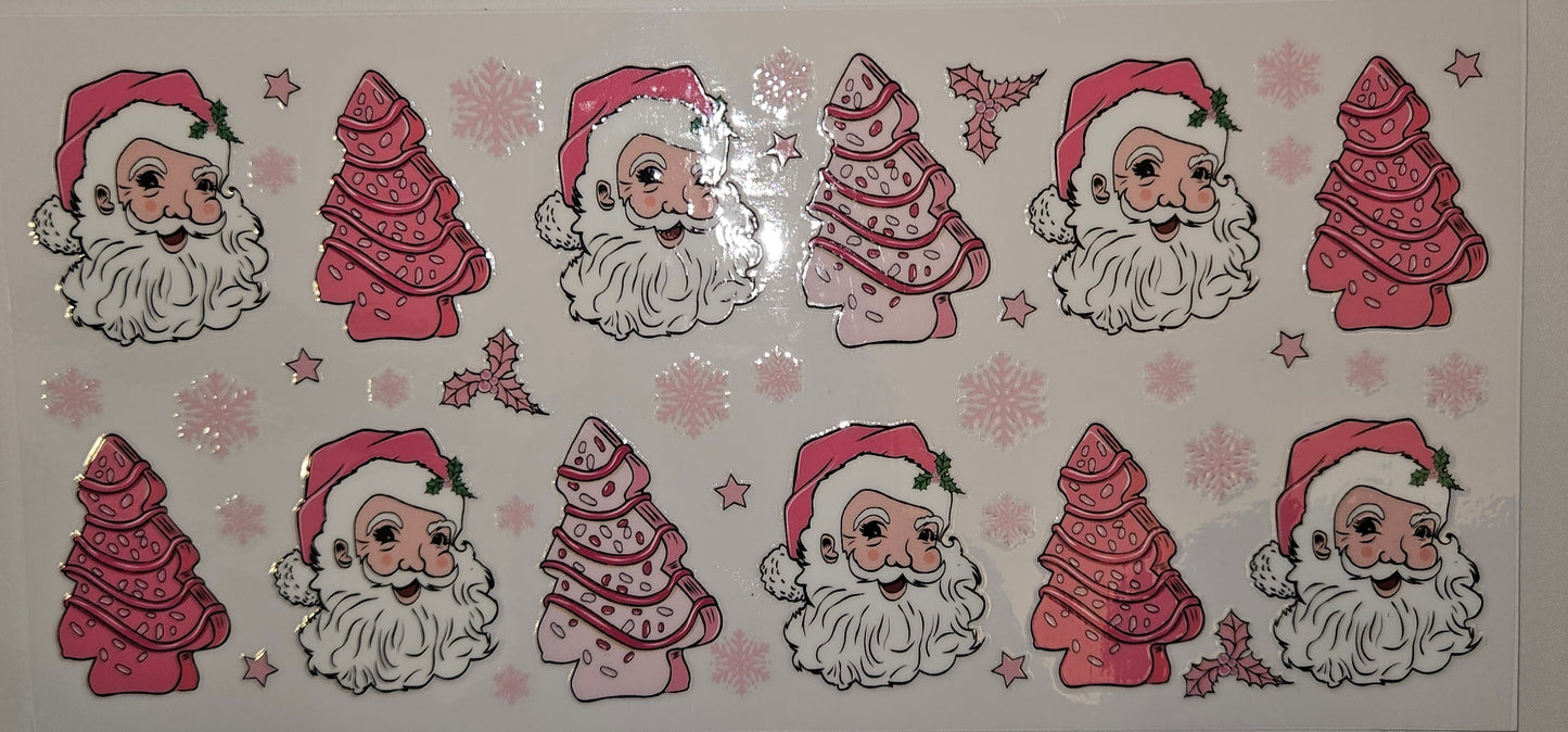 Pink Santa and tree cakes cup wrap decal