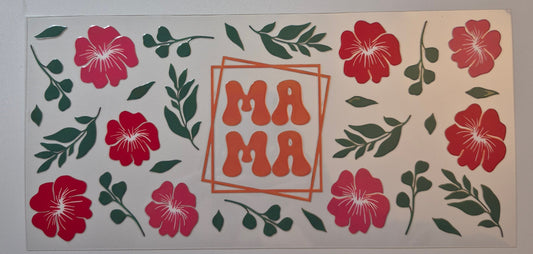 Mama with Red flowers cup wrap decal