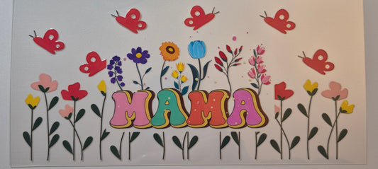 Mama with flowers and butterflies cup wrap decal