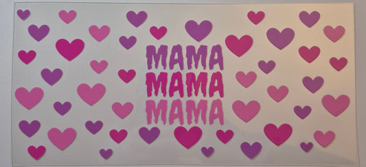 Mama Mama mama with pink and purple hearts cup wrap decal