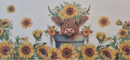 Highland cow and sunflowers cup wrap decal