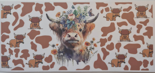 Highland Cow and brown cow print cup wrap decal