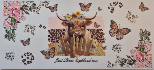 Highland cow and butterflies cup wrap decal