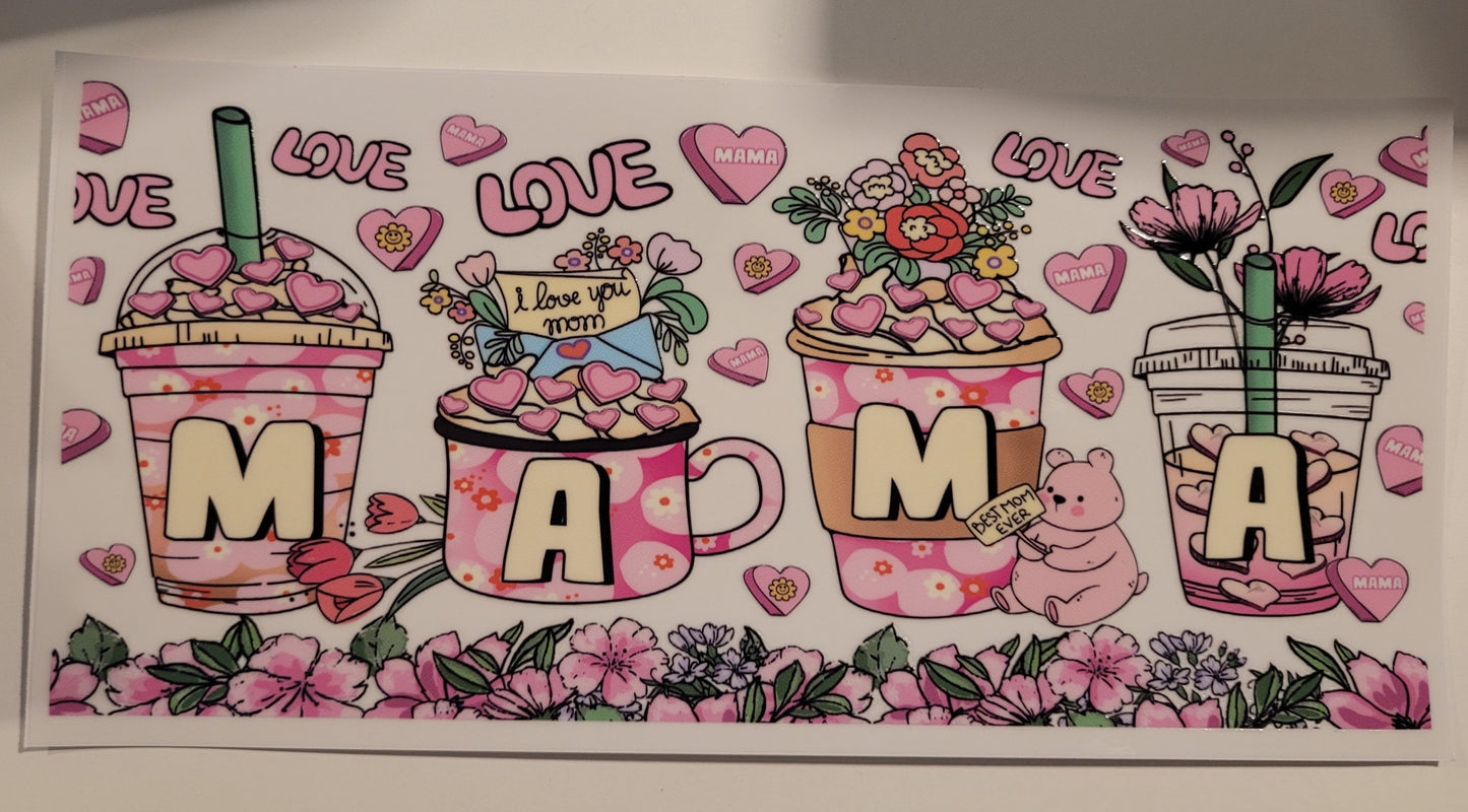 MAMA iced coffee in pink cup wrap decal