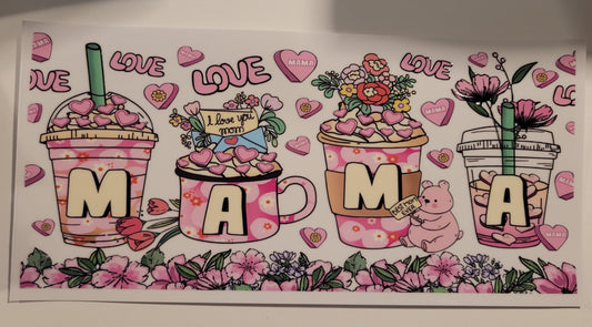 MAMA iced coffee in pink cup wrap decal