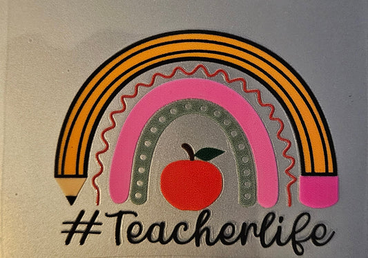 Teacher life rainbow pencil cup decal