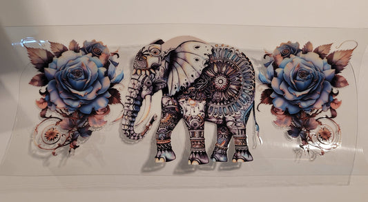 Adult elephant with blue flowers cup wrap decal
