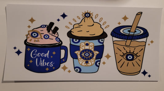 Good vibes, evil eye cup wrap decal