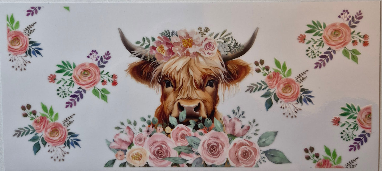 Highland cow and flowers cup wrap decal