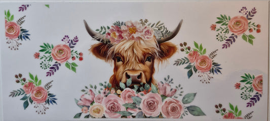 Highland cow and flowers cup wrap decal