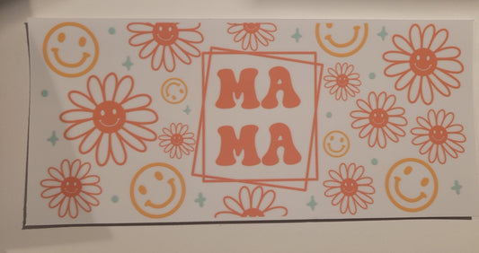 Mama with flowers and smiley faces cup wrap decal