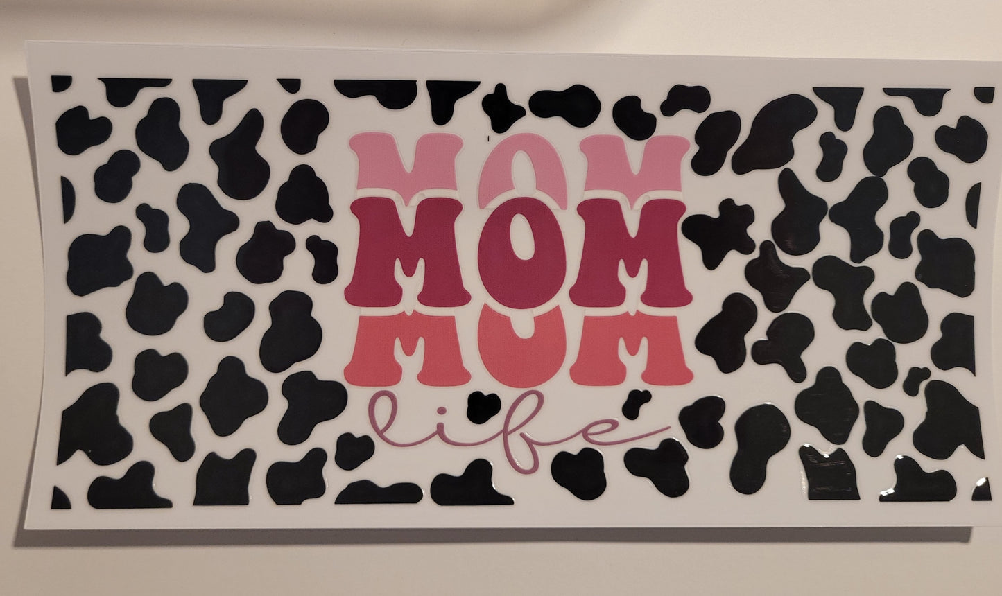 Mom cow print cup wrap decal