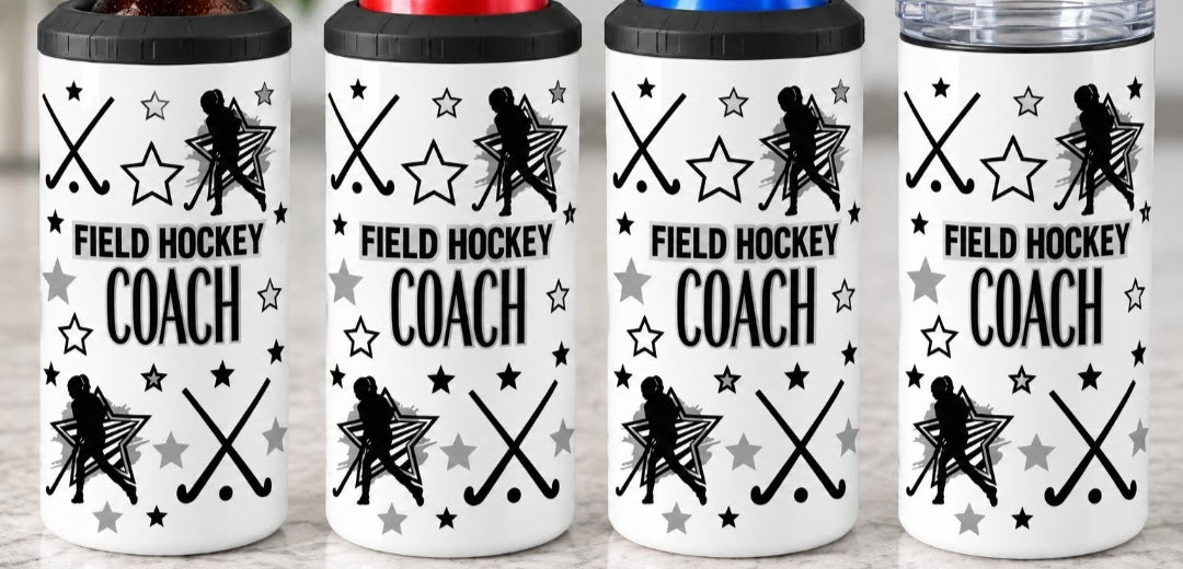 Field Hockey Coach w/ Hockey player,  stars and sticks cup wrap decal