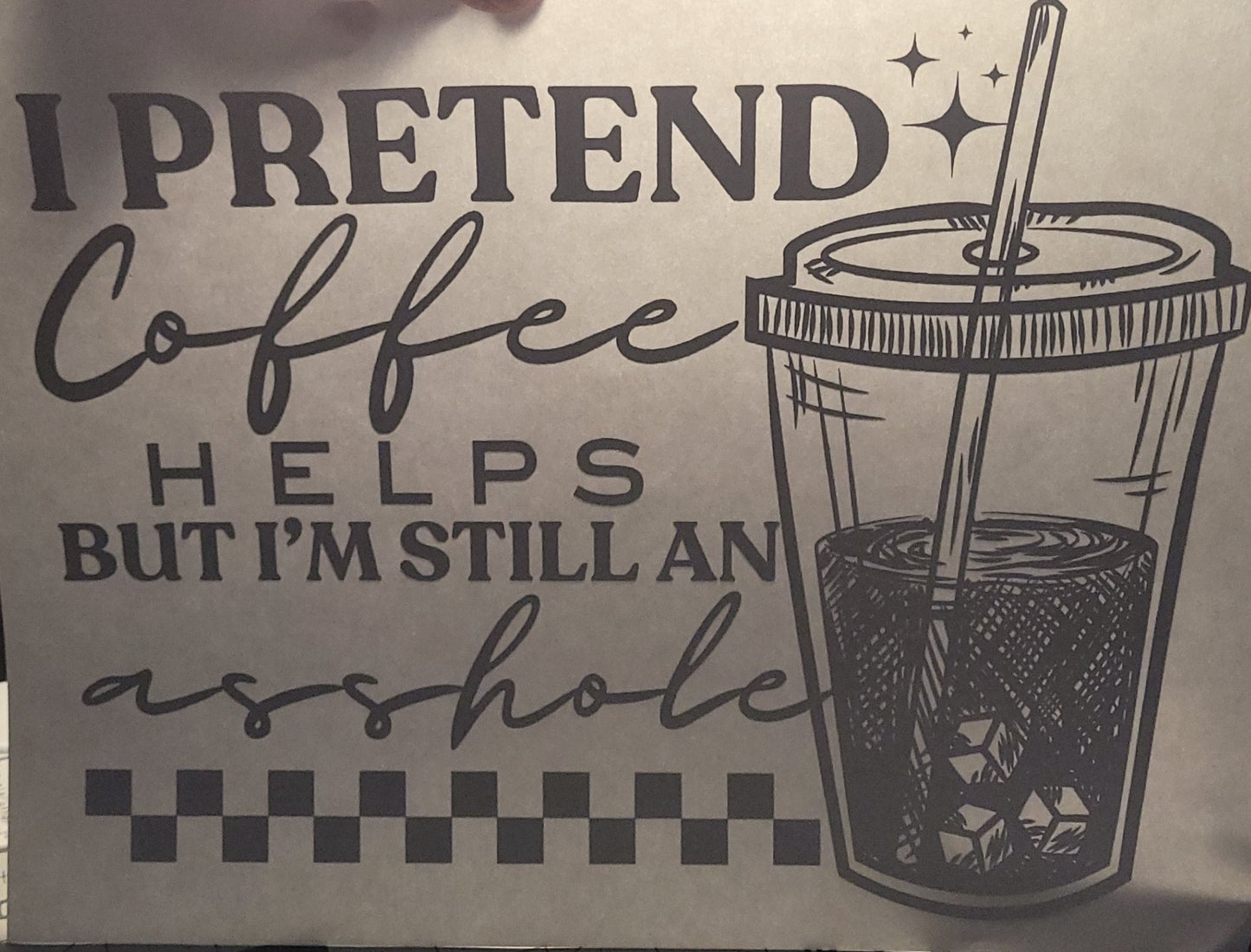 Pretend coffee helps shirt transfer