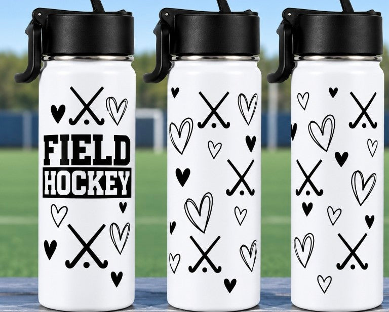 Black & White Field Hockey Hearts cup wrap decal