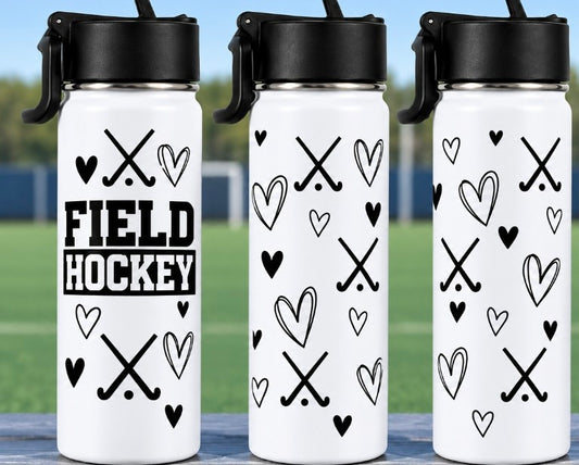 Black & White Field Hockey Hearts cup wrap decal