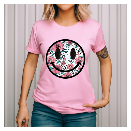 Smiley face with flowers shirt transfer