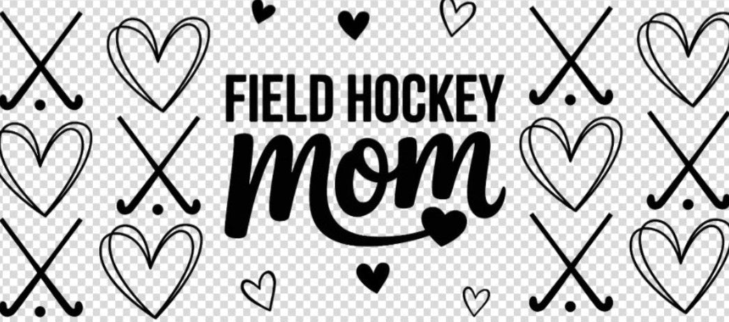 Field Hockey Mom with hearts cup decal